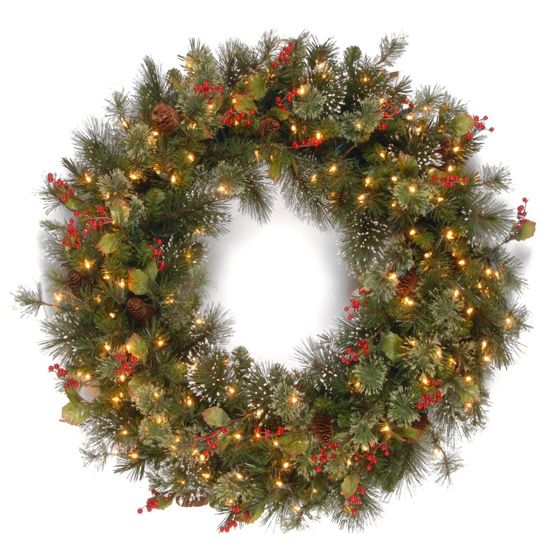 36 in. Pre-Lit Wintry Pine Wreath with Clear Lights