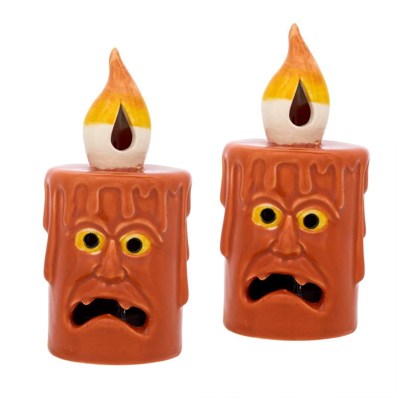 7 in. 2-Piece Pre-Lit Halloween Jack Porcelain Candle with Multicolor LED Lights