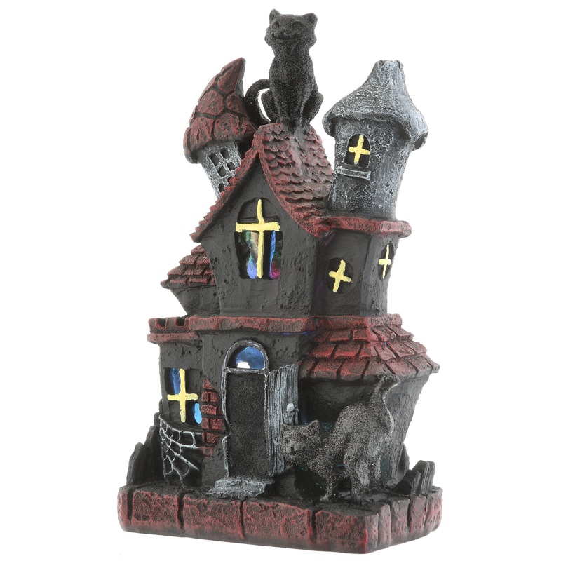 7 in. Halloween Pre-Lit Black Haunted House Decoration with LED Lights