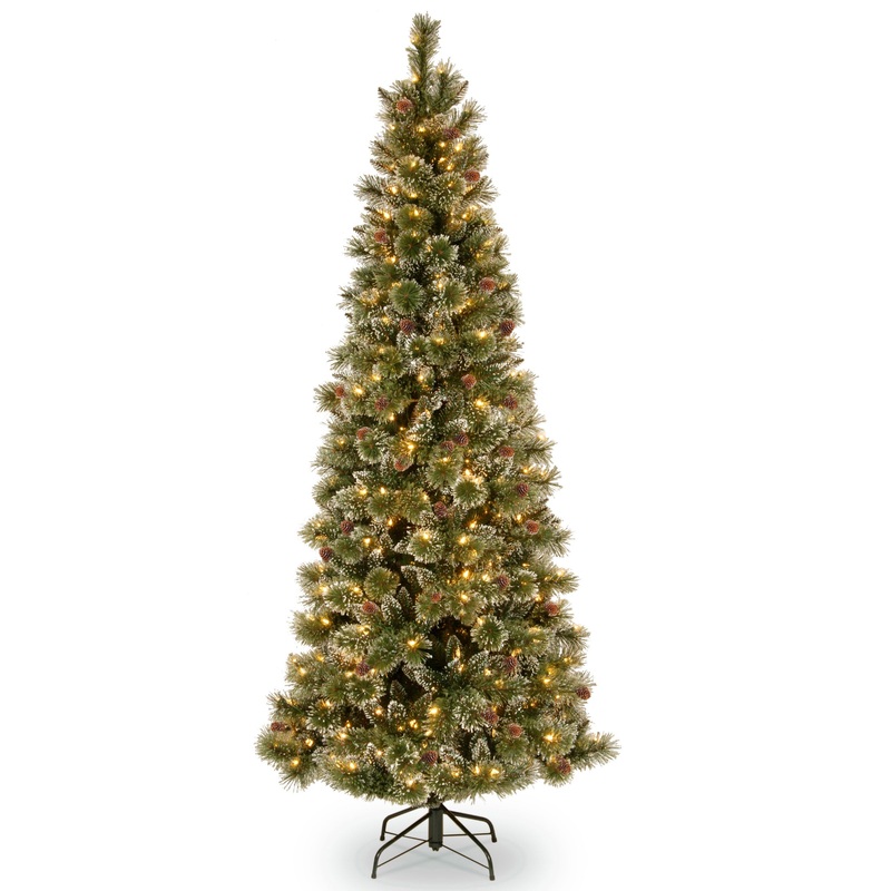9 ft. Pre-Lit Glistening Pine Pencil Slim Tree with PowerConnect Clear Lights