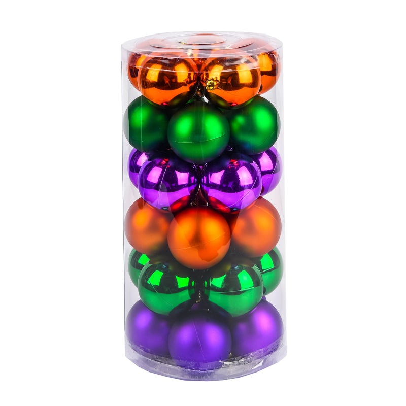 12 in. 30-Piece Halloween Orange, Green, Purple Globe Shape Ornament Set