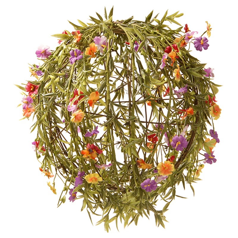 12 in. Spring Flower Ball with Colorful Flower Blooms, Vines, Stems, Leafy Greens