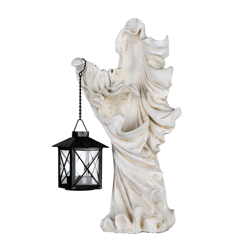 14 in. Halloween Ghost with Lantern Holds One Candle Tabletop Decoration