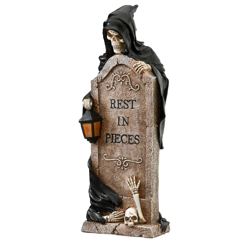 16 in. Halloween Skeleton Grim Reaper Standing with a Gravestone Decoration