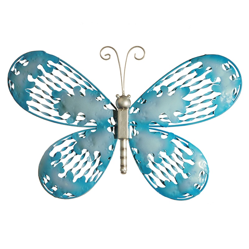 18 in. Spring Blue Butterfly Metal Wall Decoration