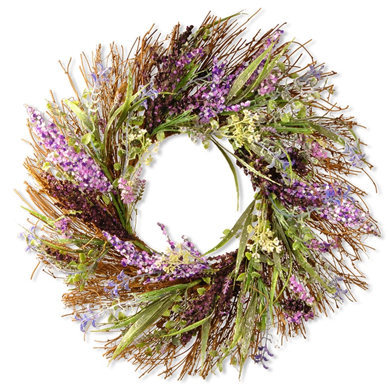 22 in. Spring Wreath with Mixed Leaves, Seed Pods