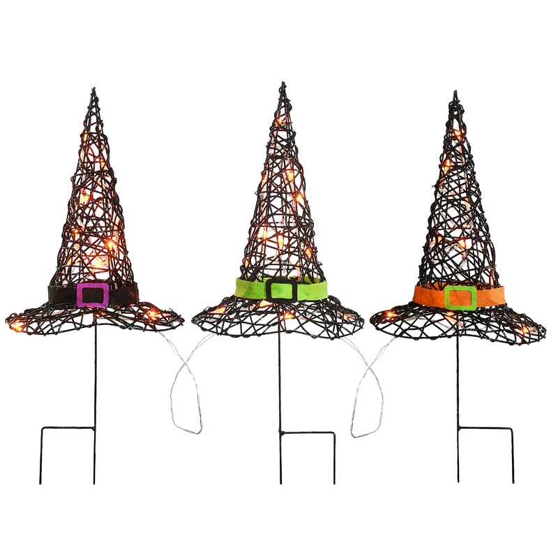 23 in. Halloween Pre-Lit Black Witchs Hat Garden Stakes