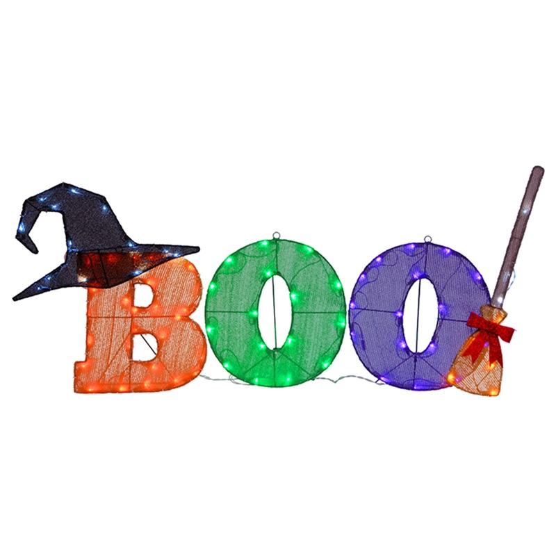 23 in. Halloween Pre-Lit BOO Light Up Sign Outdoor Decoration with LED Lights, Plug-In