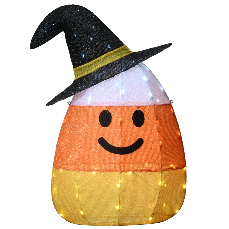 28 in. Halloween Pre-Lit Candy Corn Witch Outdoor Decoration with LED Lights, Plug-In