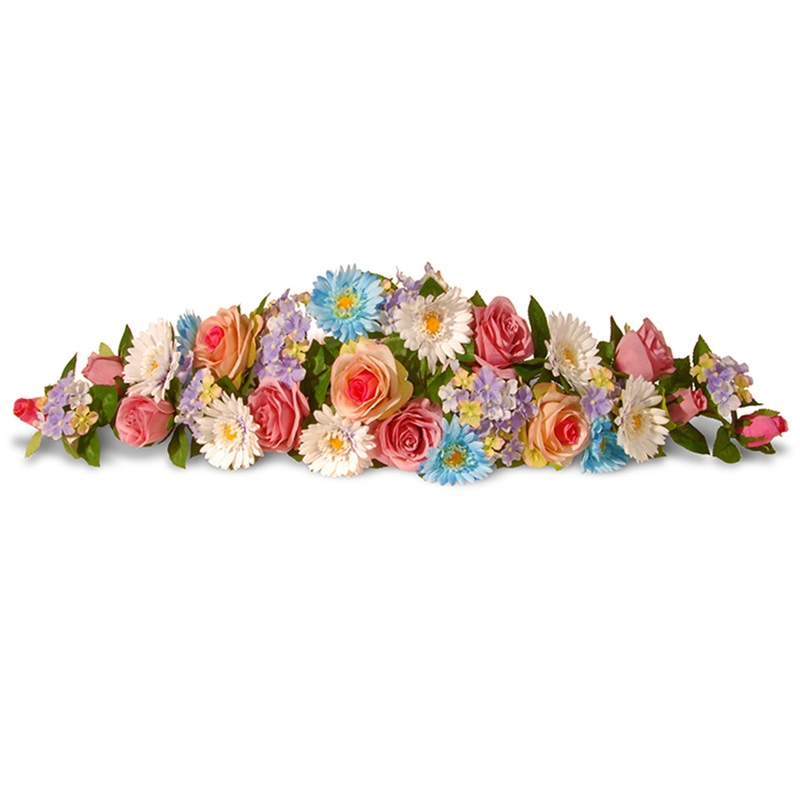 33 in. Spring Blue & Pink Swag Rose, Gerbera & Hyrangea Flowers Swag