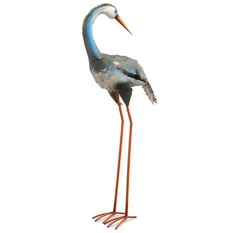 39 in. Spring Resting Blue, Gray and White Crane Metal Lawn Decoration