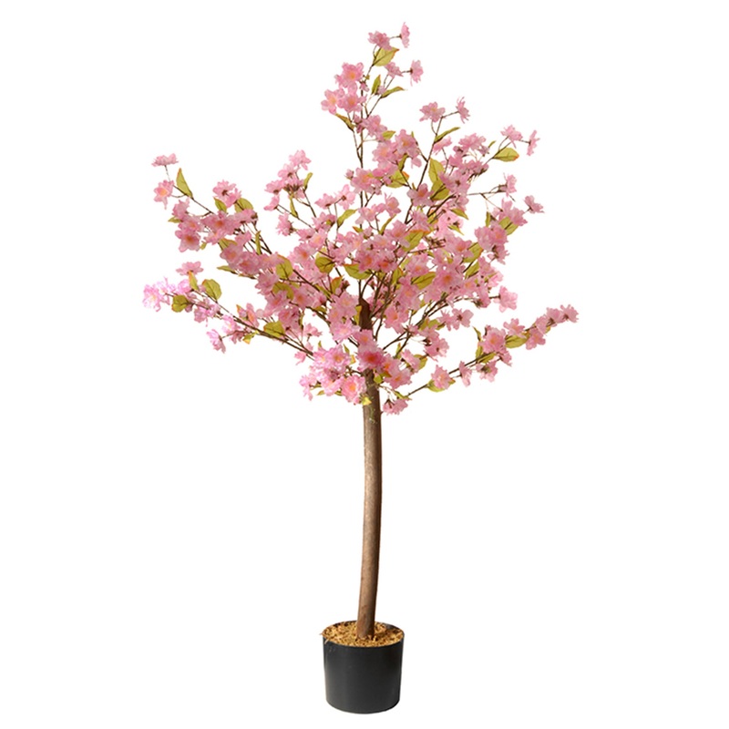 4 ft. Spring Cherry Blossom Pink Flower Potted Plant in a Black Pot Base