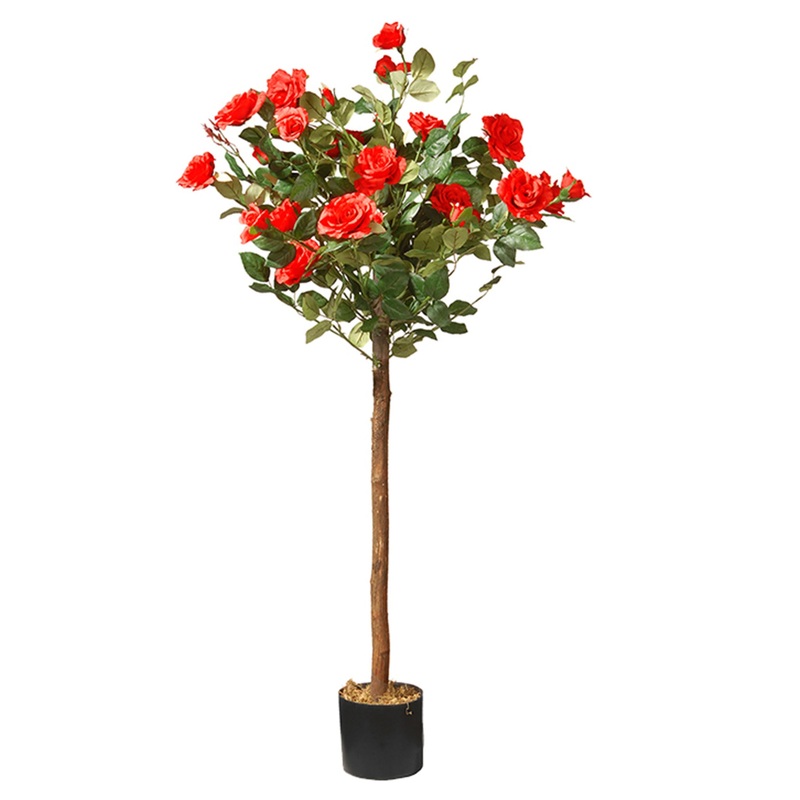 4 ft. Spring Rose Flower Potted Tree in a Black Pot