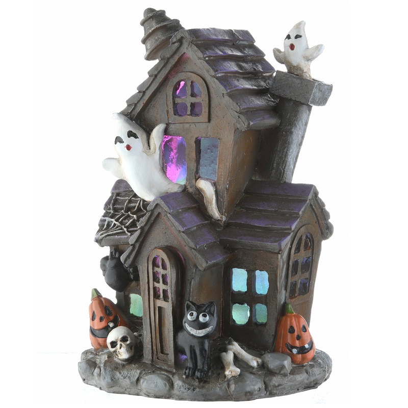 6 in. Halloween Pre-Lit Black Haunted House Decoration with LED Lights