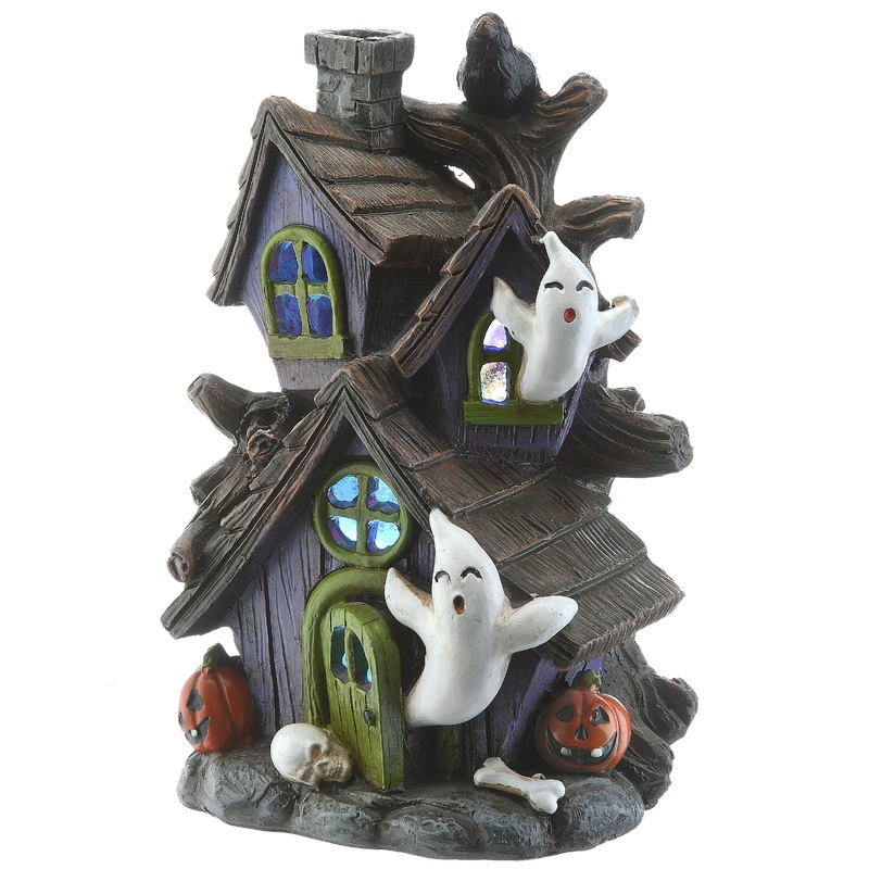 6 in. Halloween Pre-Lit Purple Haunted House Decoration with LED Lights