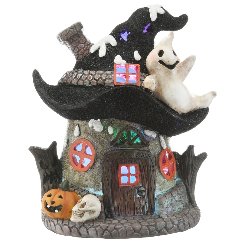 7 in. Halloween Pre-Lit Haunted Mushroom House Decoration with LED Lights