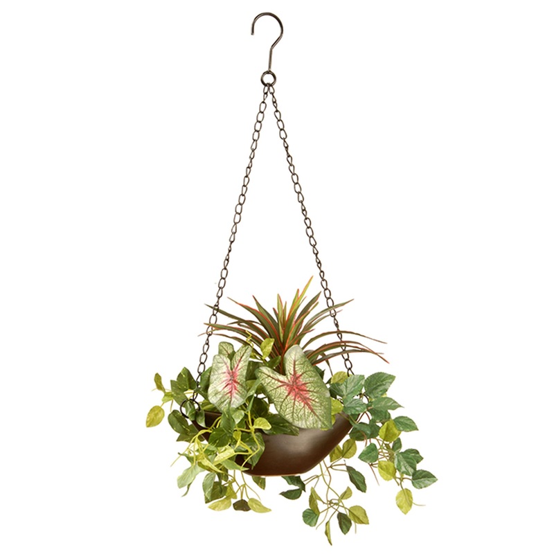 9 in Spring Hanging Basket with Green Leaf Plants, Vines in a Brown Pot