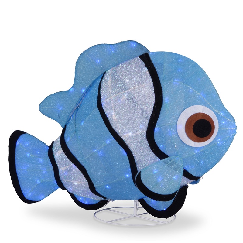 Pre-Lit Blue and White Clownfish Outdoor Decoration, LED Lights, Plug In, Spring Collection, 38 Inches