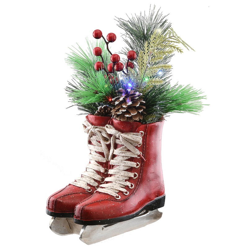 12 in. Pre-Lit Red Ice Skates with Evergreen Arrangement