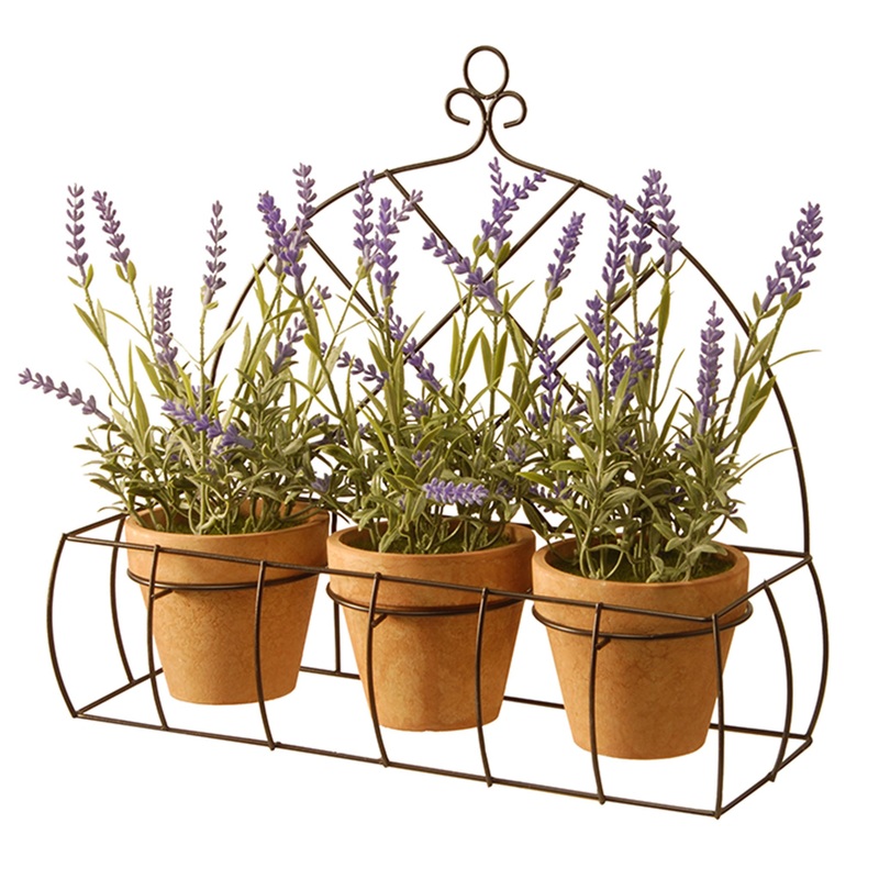 13 in. Spring 3 Potted Plants with Lavender Plants, Classic Pot Bases, Ornate Metal Holder