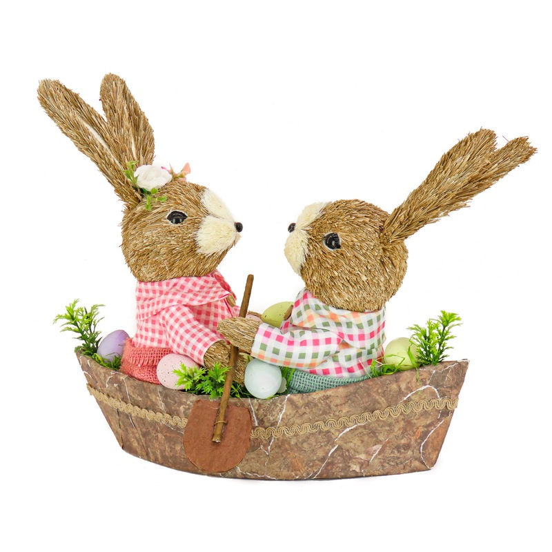 15 in. Easter Two Bunnies in a Boat Table Decoration
