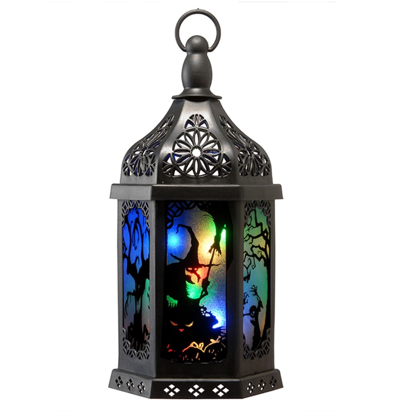 15 in. Halloween Carved Images Lantern with LED Lights