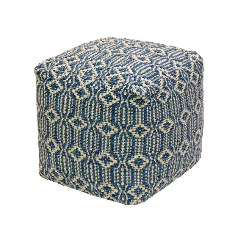 16 in. Dusty Blue Hand Woven Pouf Ottoman