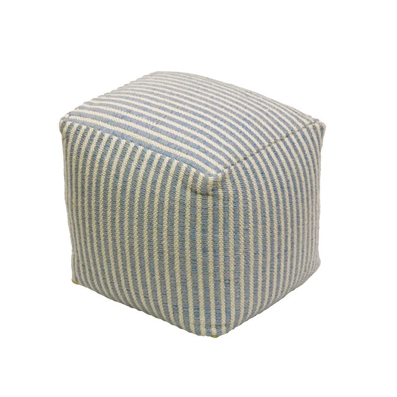 16 in. Icy Blue Hand Woven Pouf Ottoman