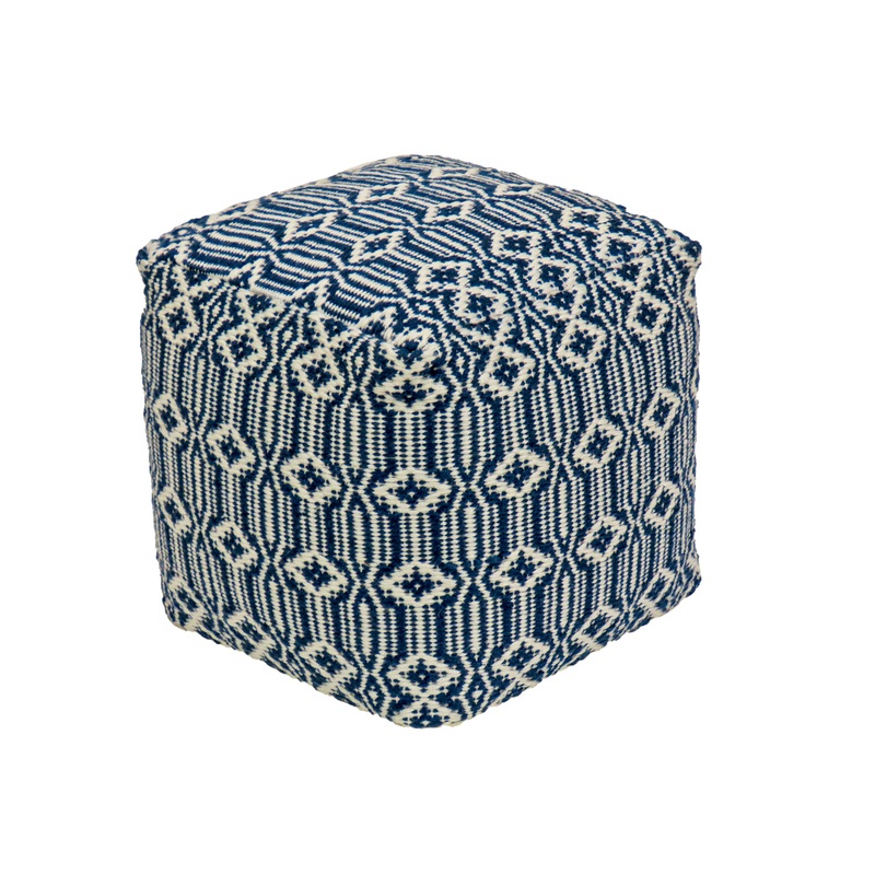16 in. Navy Blue Hand Woven Pouf Ottoman