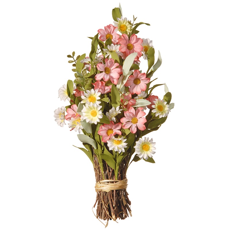16 in. Spring Bouquet with Pink and White Daisy Flowers
