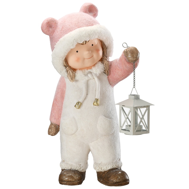 18 in. Girl in Snowsuit Candleholder Figuerine