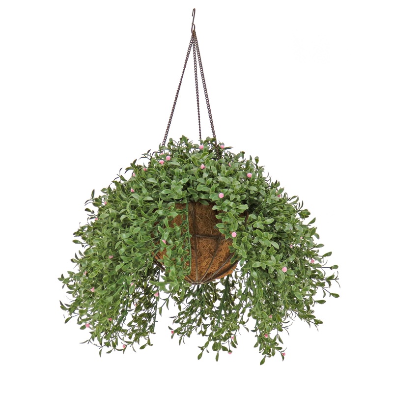18 in. Spring Argentea Hanging Plant with Pink Flowers