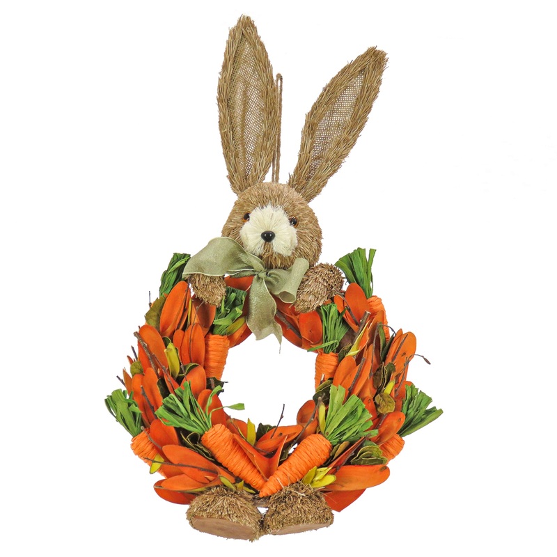 20 in. Easter Bunny Head Wreath with Carrots