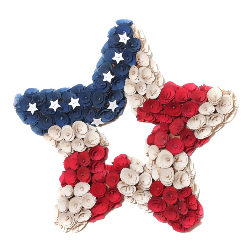 21 in. Patriotic Hanging Star Wreath with Red White and Blue Flowers Stars
