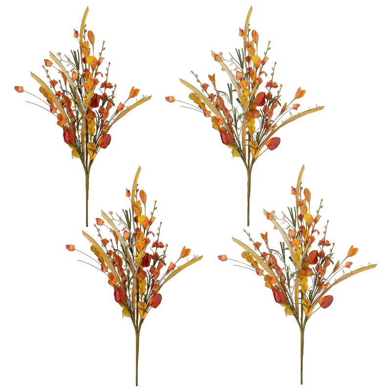 22 in. 4-Pack Fall Bouquet with Wildflowers, Seed Stalks, Fronds, Assorted Leaves