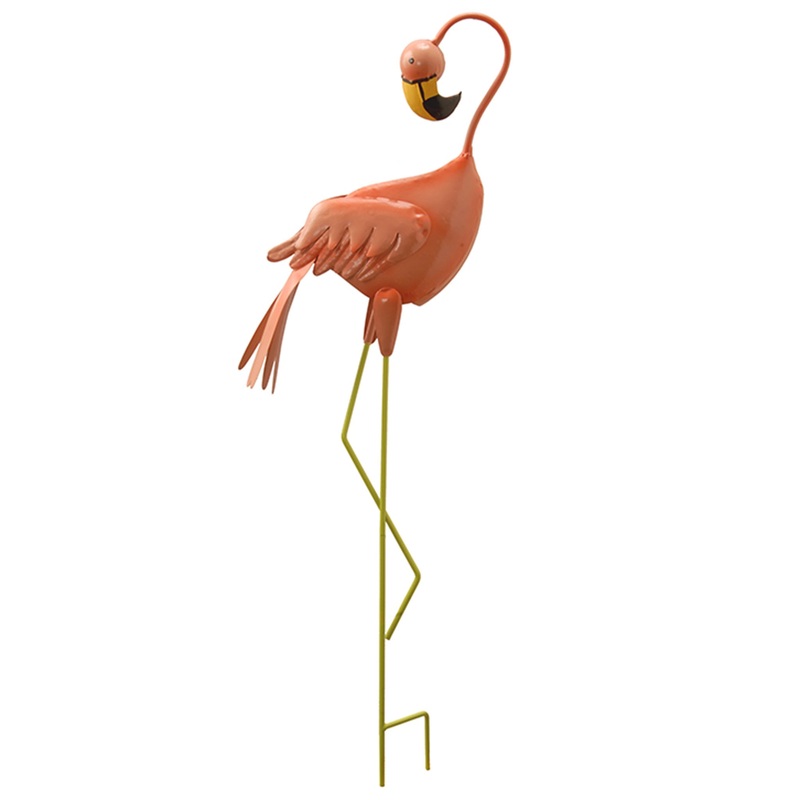 34 in. Resting Peach Flamingo Metal Lawn Decoration