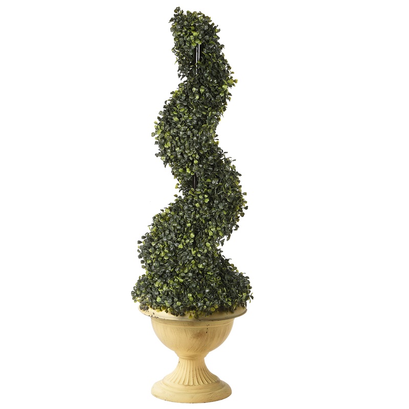 39 in. Spiral Boxwood Topiary in a Distressed Yellow Urn Base