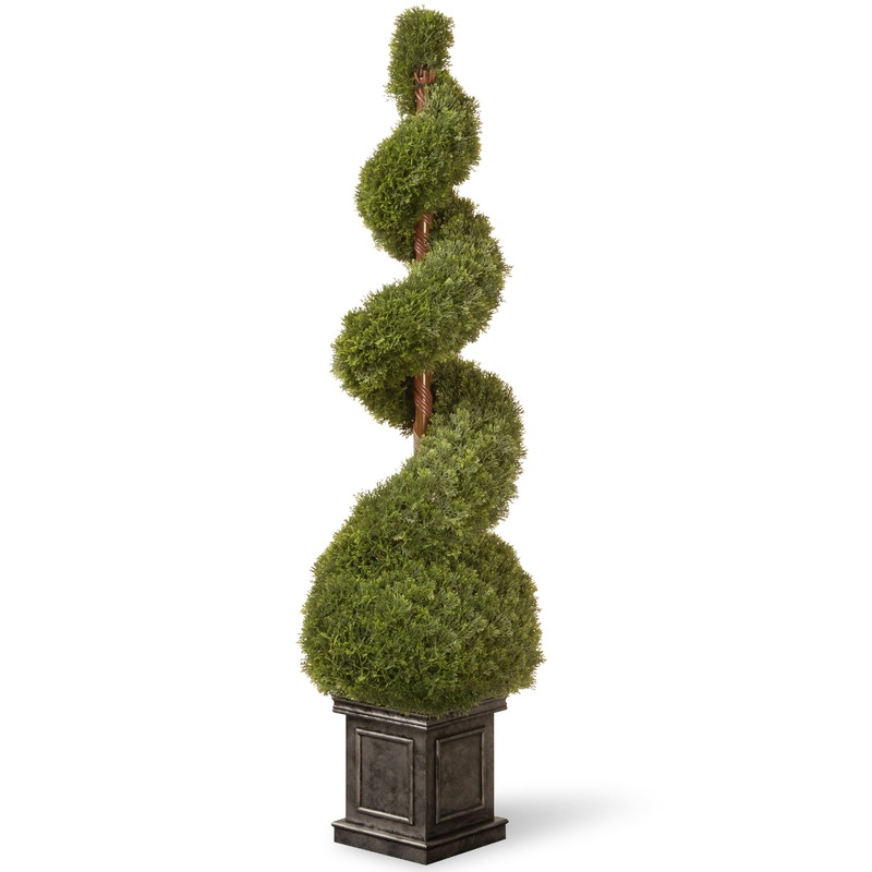 48 in. Cedar Spiral Topiary Tree with Ball in a Black Square Pot