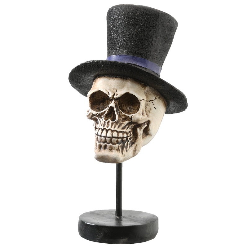 12 in. Halloween Skull in Top Hat Table Decoration