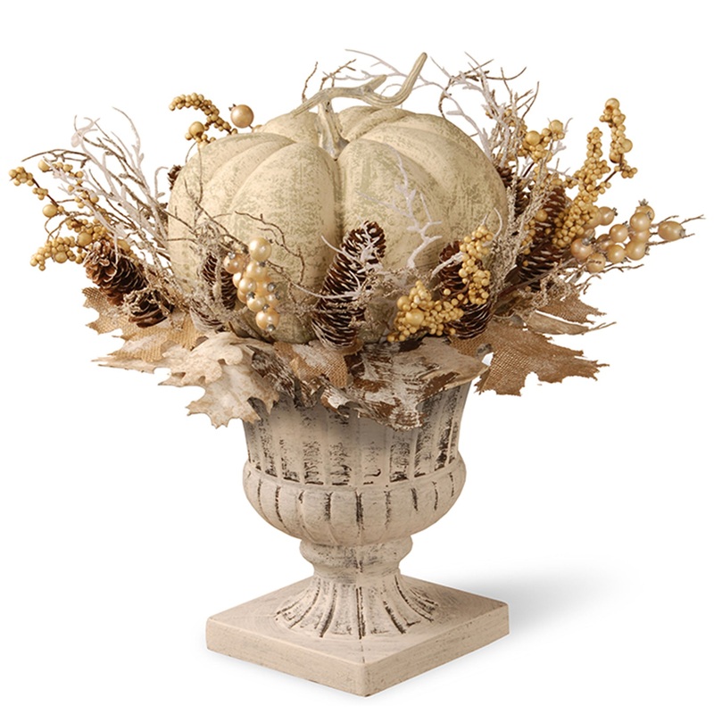 18 in. Fall Pumpkin Urn with Pinecones, Berry Clusters, Branches