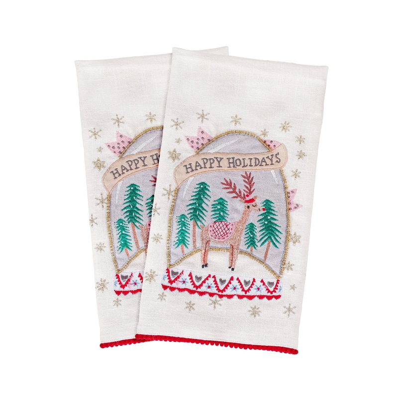 18 in. HGTV Home Collection Christmas Snow Globe Guest Towel Pair
