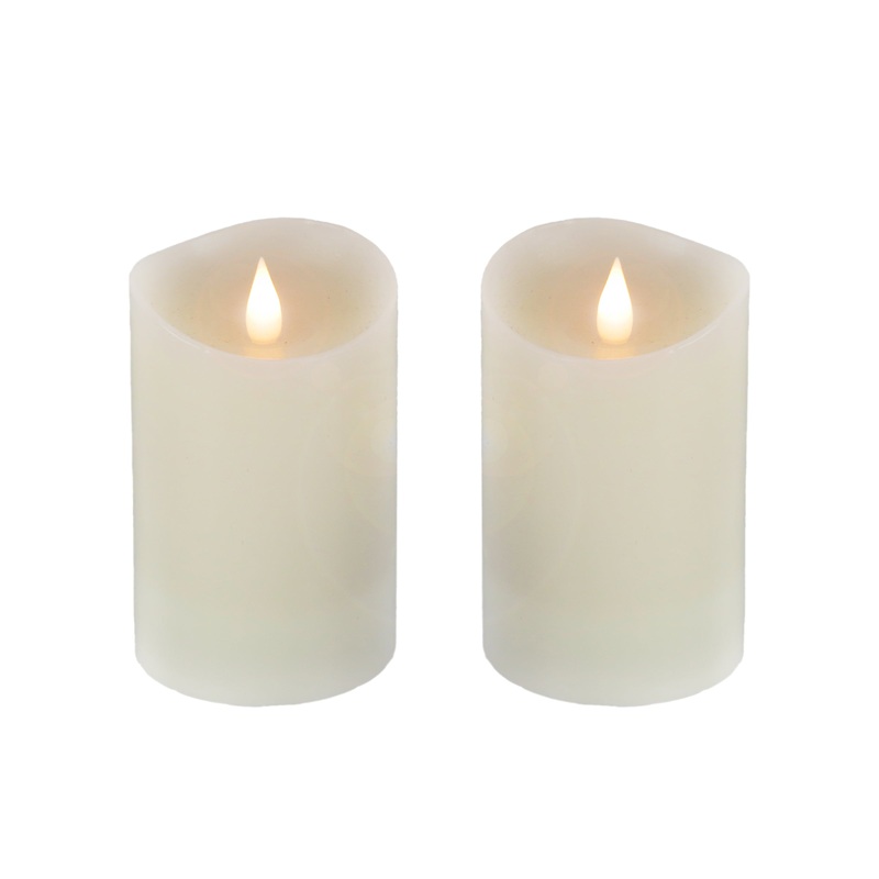 2 in. by 5 in. HGTV Home Collection Flameless Heritage Pillar Candle Pair, Ivory