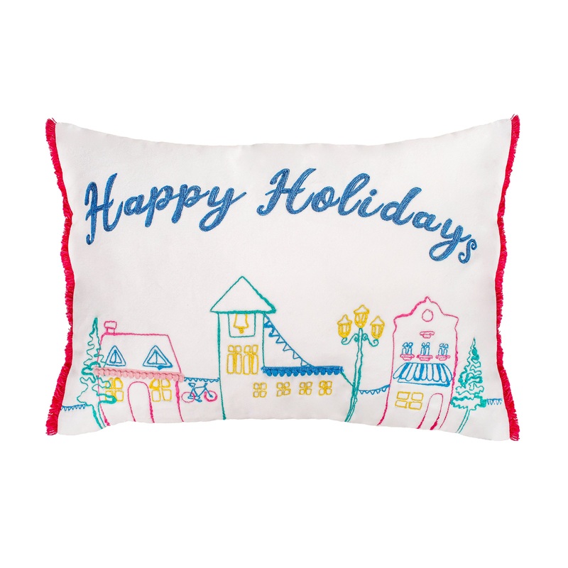 20 in. HGTV Home Collection Embroidered Happy Holidays Pillow