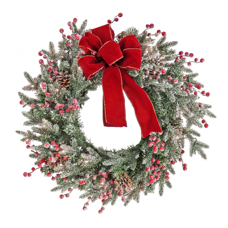 22 in. Pre-Lit HGTV Home Collection Frosted Traditions Wreath