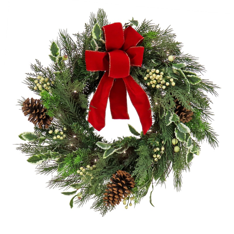 22 in. Pre-Lit HGTV Home Collection Holly and Berry Wreath