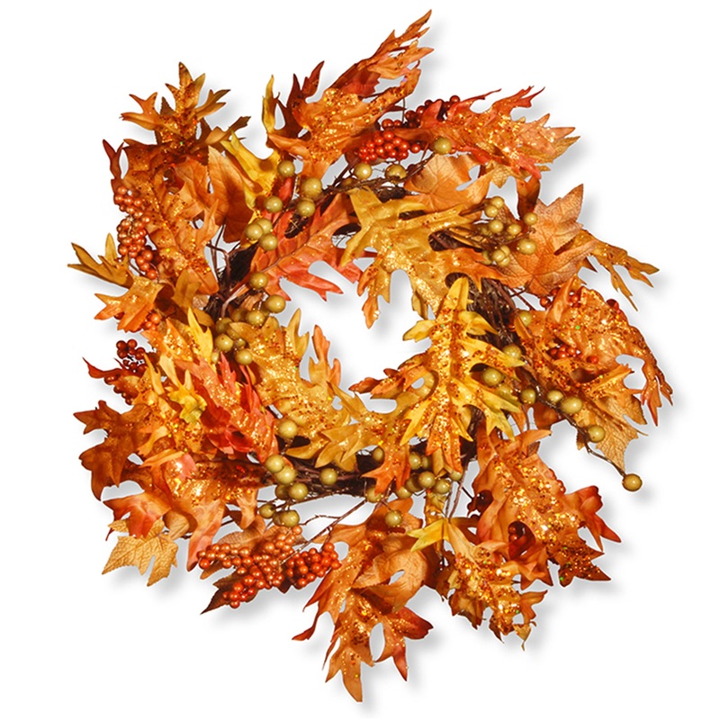 24 in. Fall Wreath with Maple Leaves, Berry Clusters
