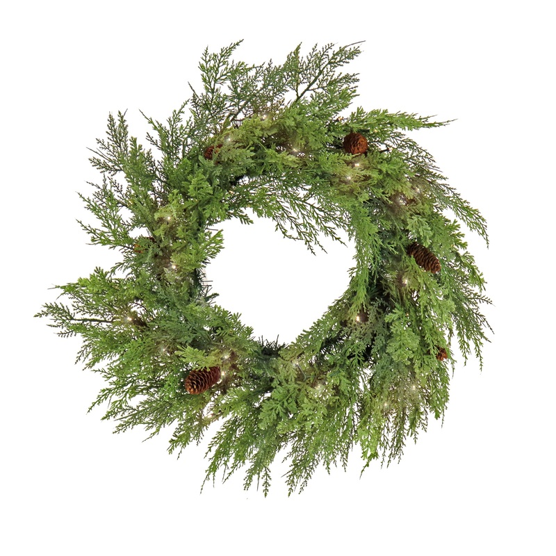 26 in. Pre-Lit HGTV Home Collection Cozy Winter Cedar Wreath