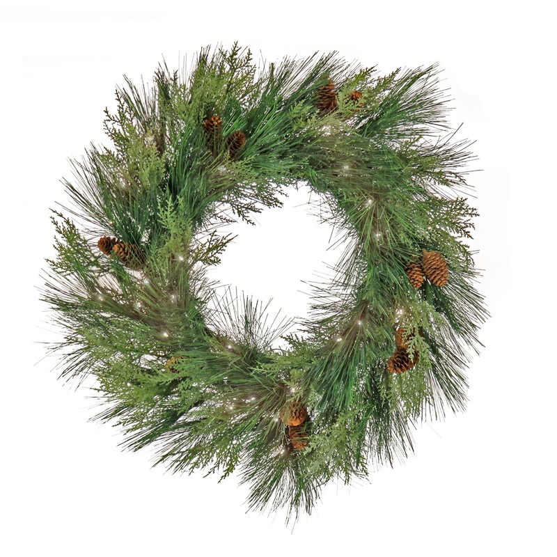 28 in. Pre-Lit HGTV Home Collection Black Tie Cedar Wreath
