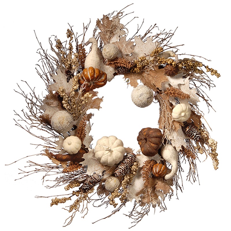 28 in. White Accent Autumn Wreath