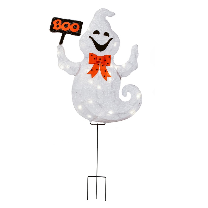 31 in. Halloween Pre-Lit Boo Ghost Lawn Decoration with LED Lights